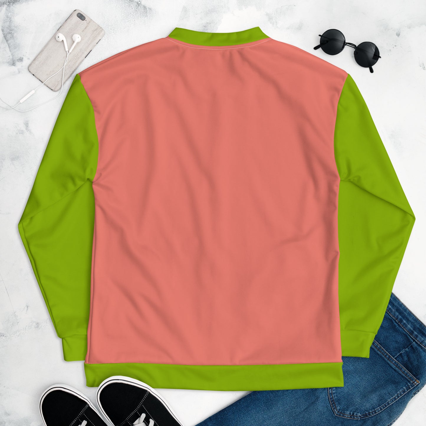 Luv'em Salmon Pink and Apple Green Unisex Bomber Jacket