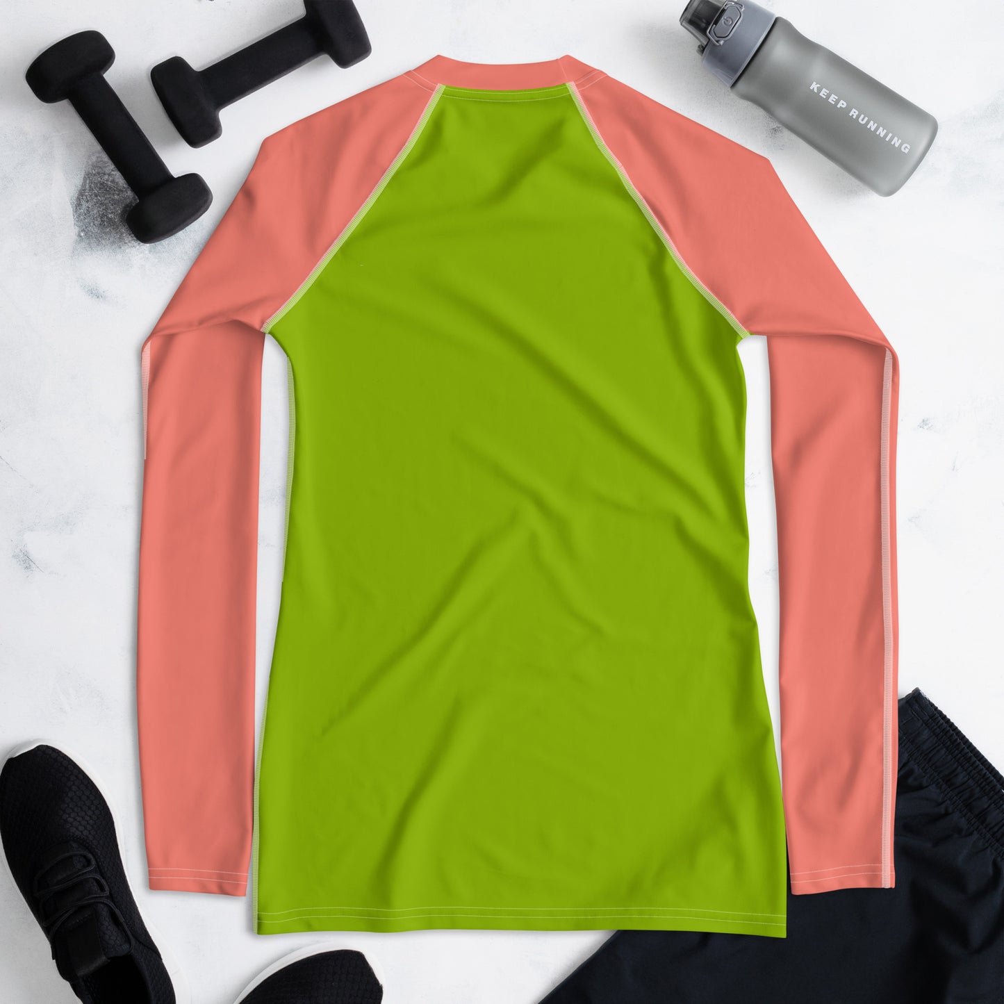 Luv'em Salmon Pink and Apple Green Women's Rash Guard