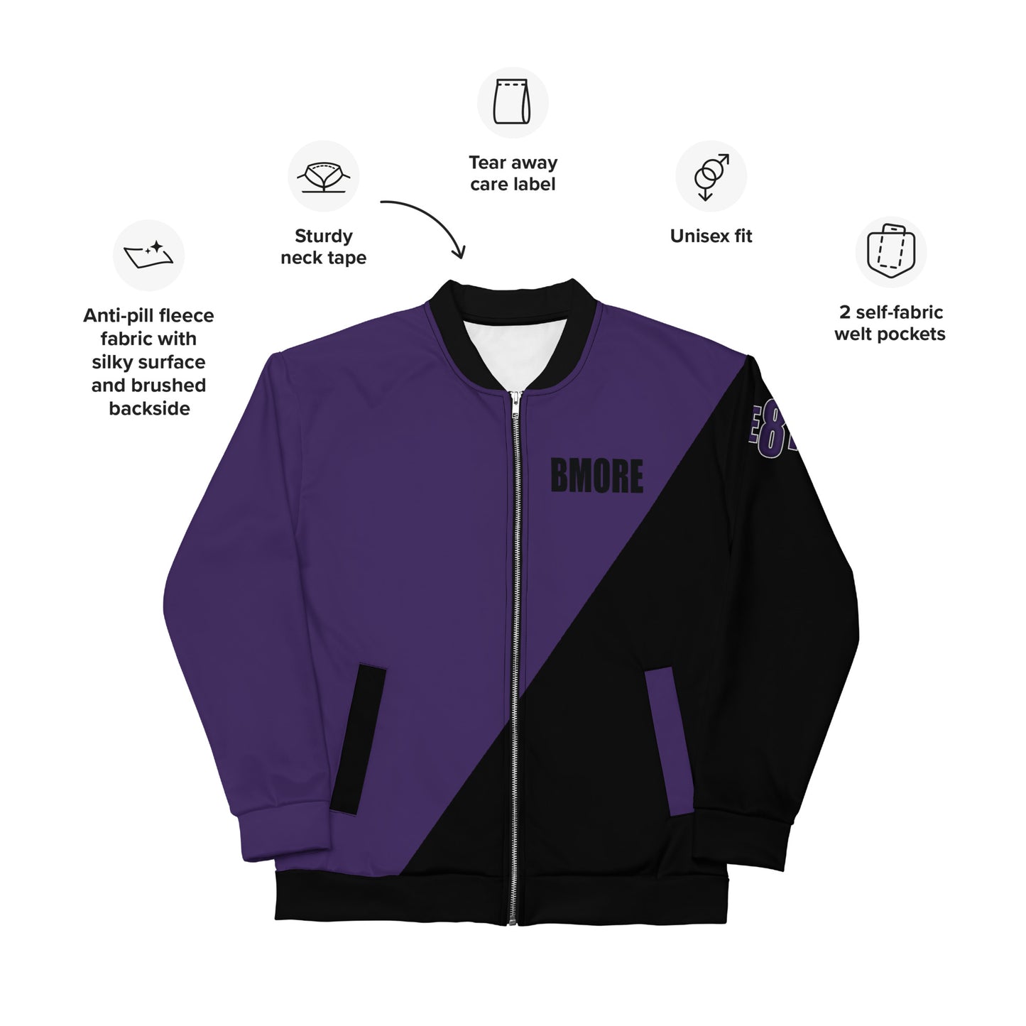 Great with 8 Purple and Black Unisex Bomber Jacket