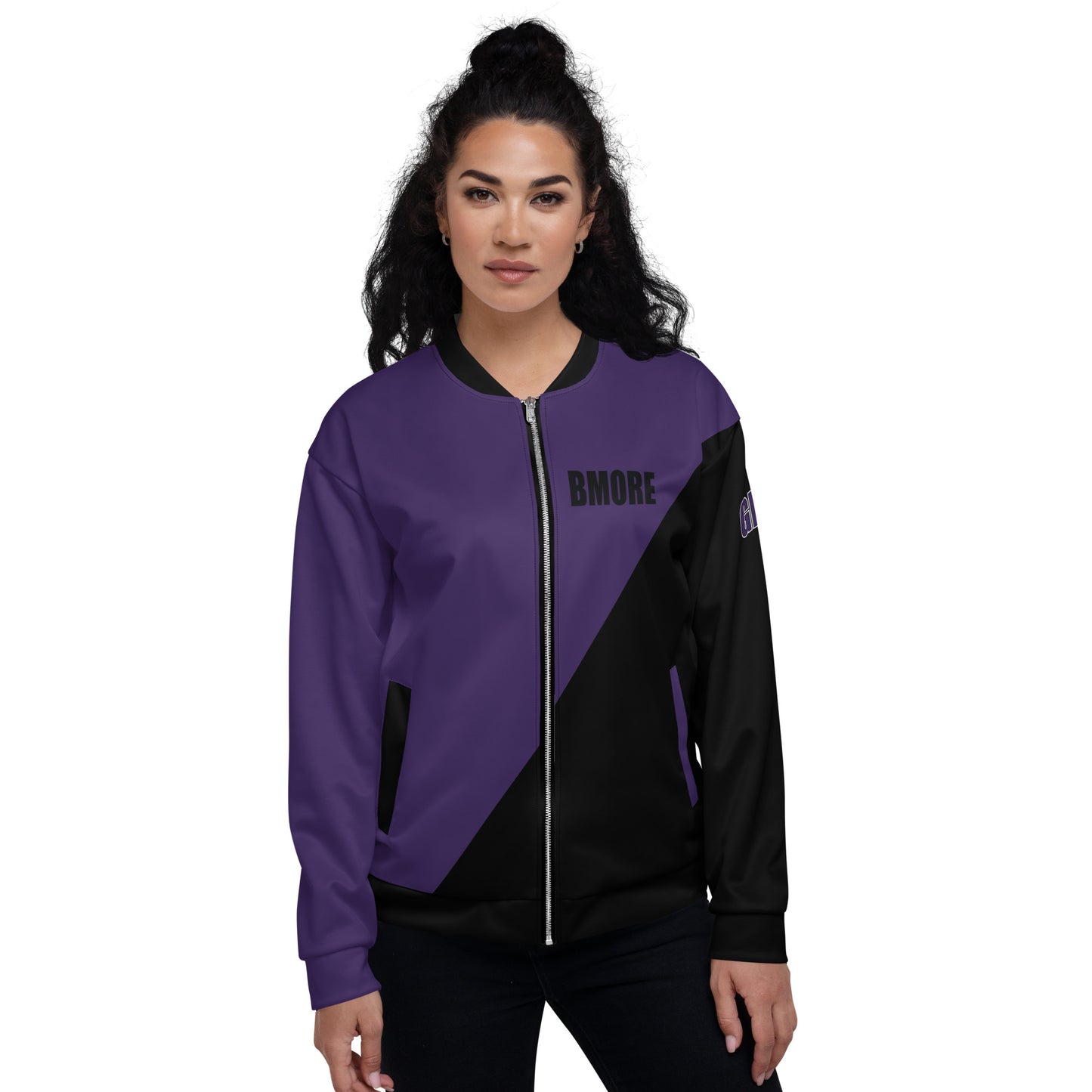 Great with 8 Purple and Black Unisex Bomber Jacket