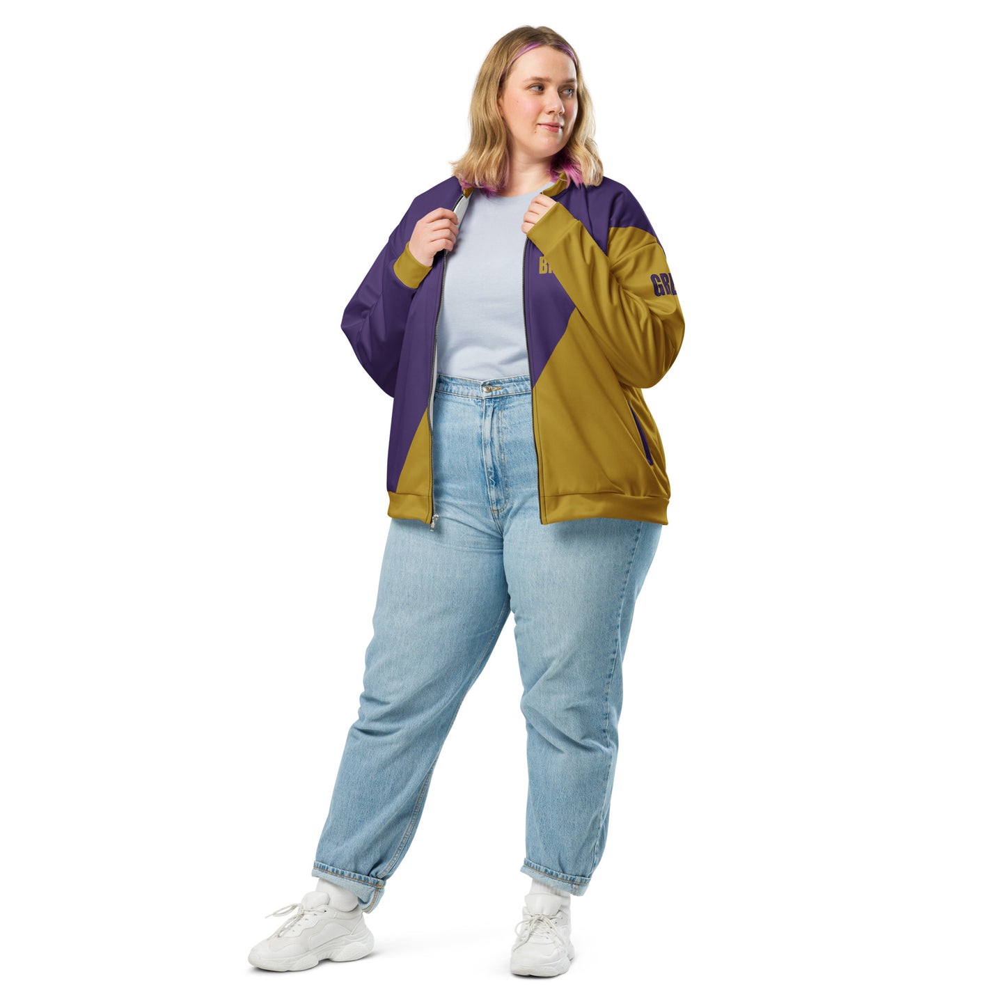 Great with 8 Purple and Gold Unisex Bomber Jacket