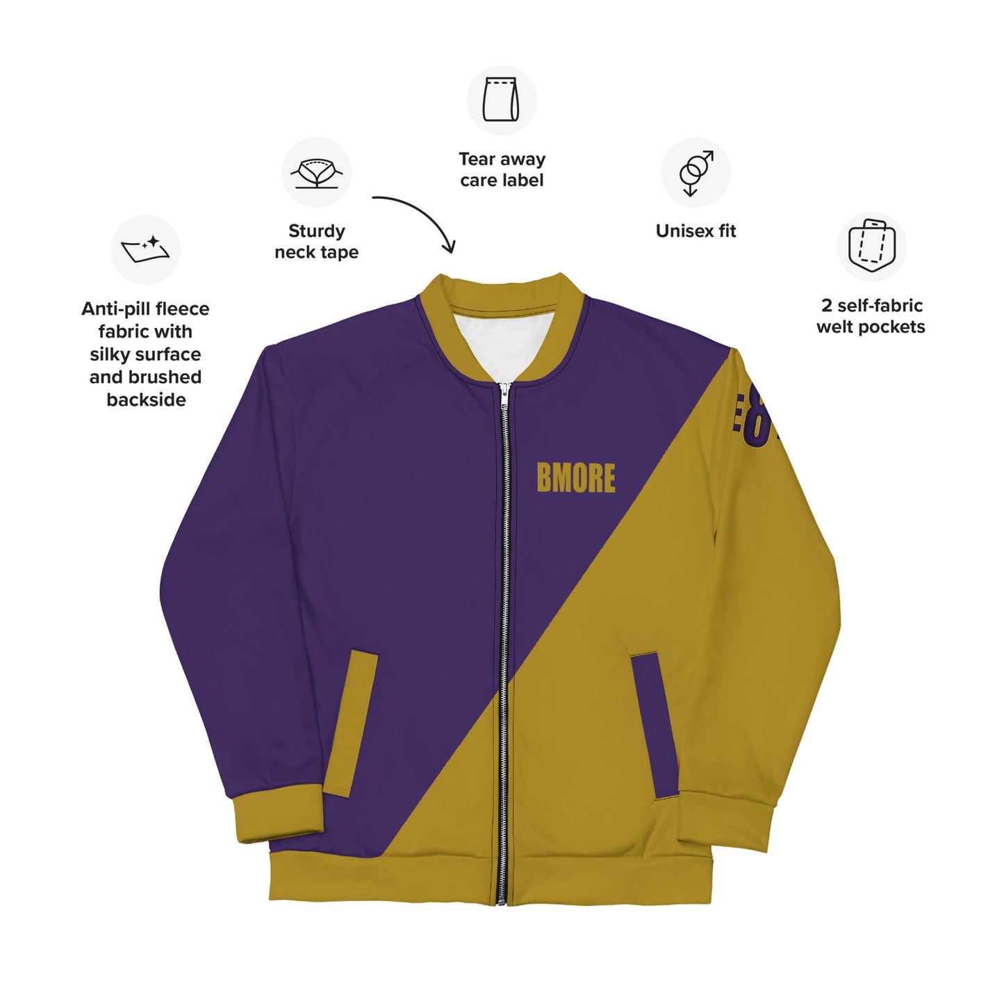 Great with 8 Purple and Gold Unisex Bomber Jacket