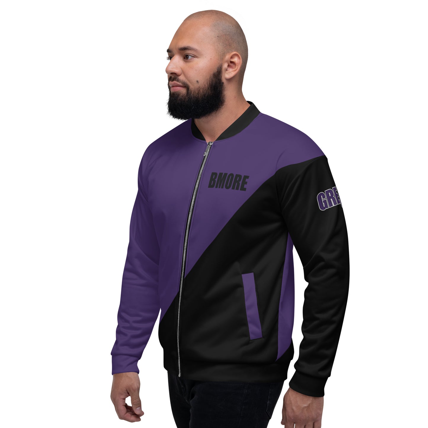 Great with 8 Purple and Black Unisex Bomber Jacket