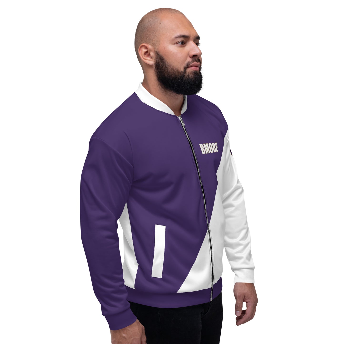 Great with 8 Purple and White Unisex Bomber Jacket