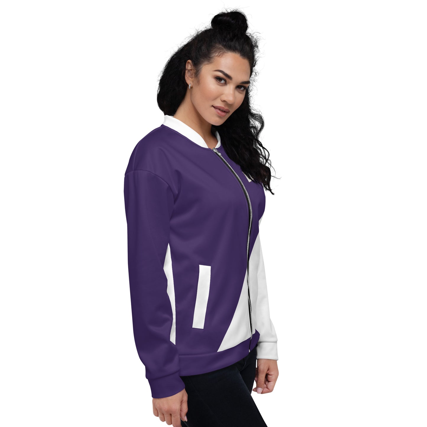 Great with 8 Purple and White Unisex Bomber Jacket