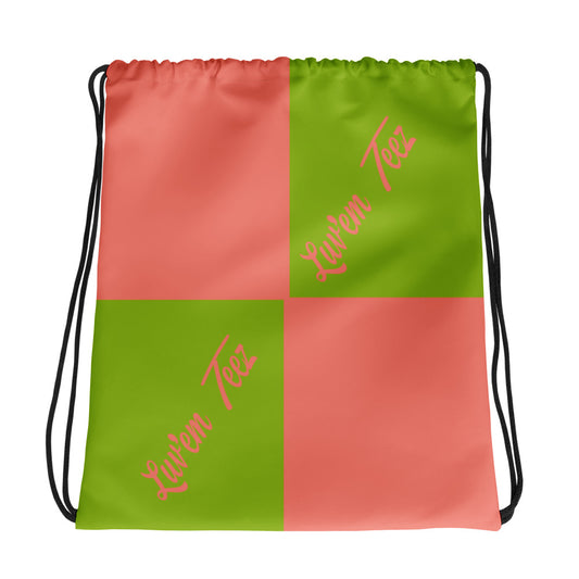 Luv'em Salmon Pink and Apple Green Drawstring bag