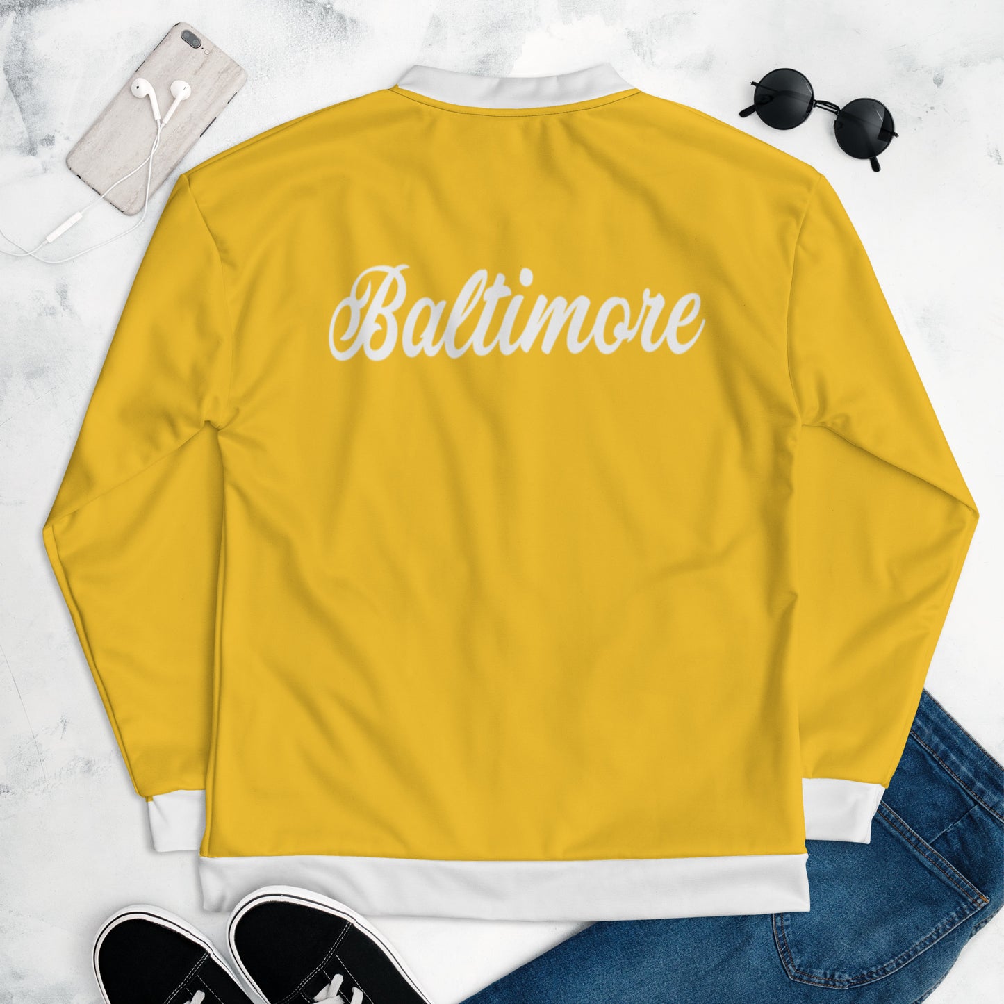 Baltimore Yellow and White Unisex Bomber Jacket