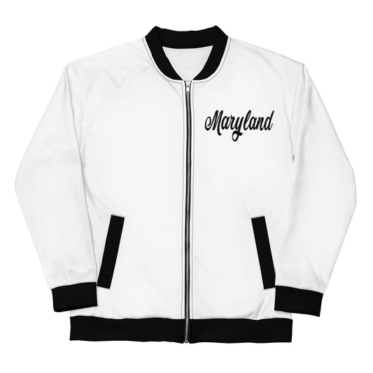 Maryland White and Black Unisex Bomber Jacket