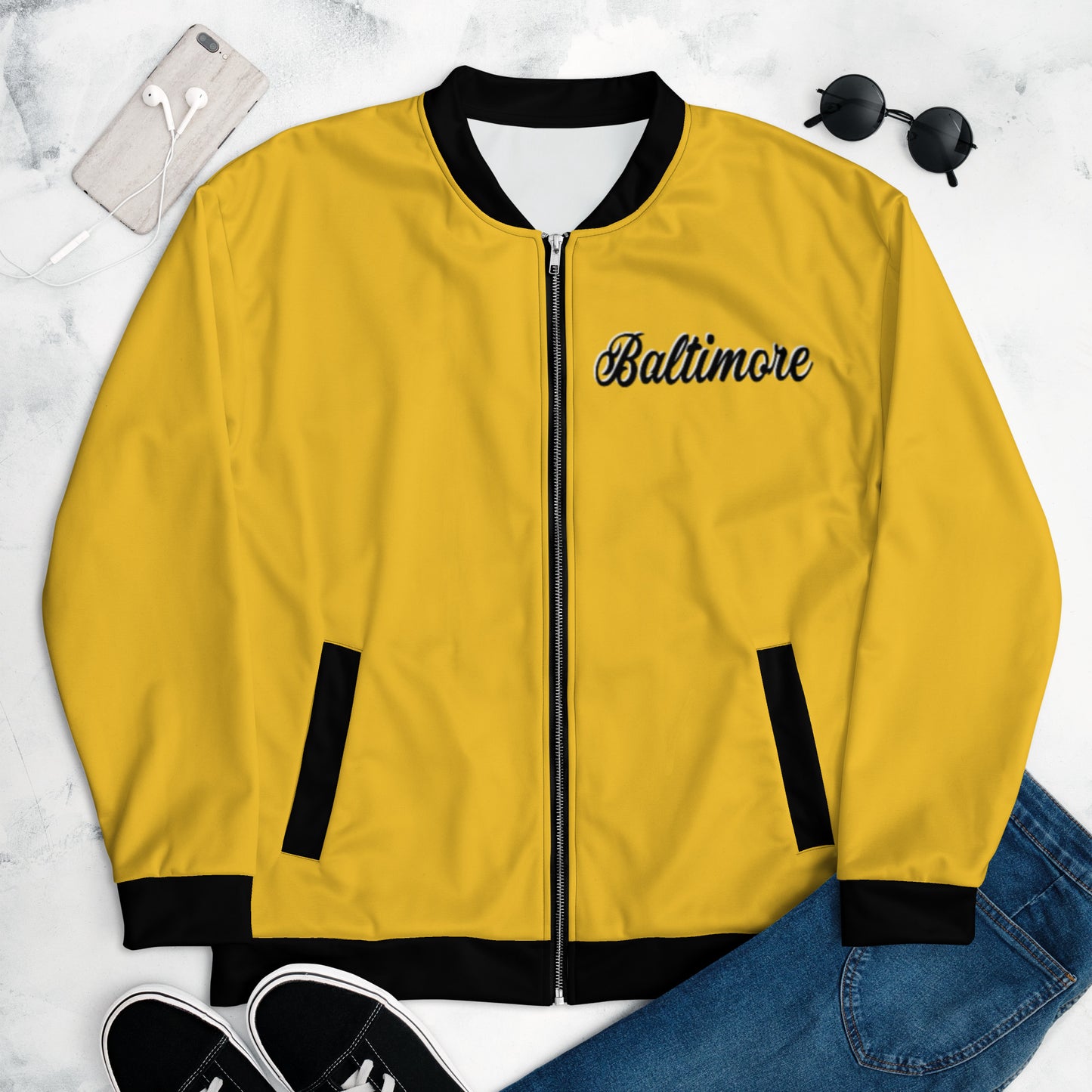 Baltimore Yellow and Black Unisex Bomber Jacket