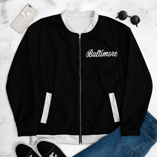 Chaqueta bomber unisex Baltimore en blanco y negro