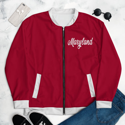 Maryland Red and White Unisex Bomber Jacket