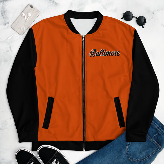 Chaqueta bomber unisex Baltimore naranja y negra