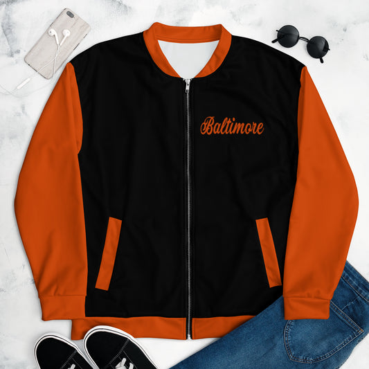 Chaqueta bomber unisex Baltimore naranja y negra