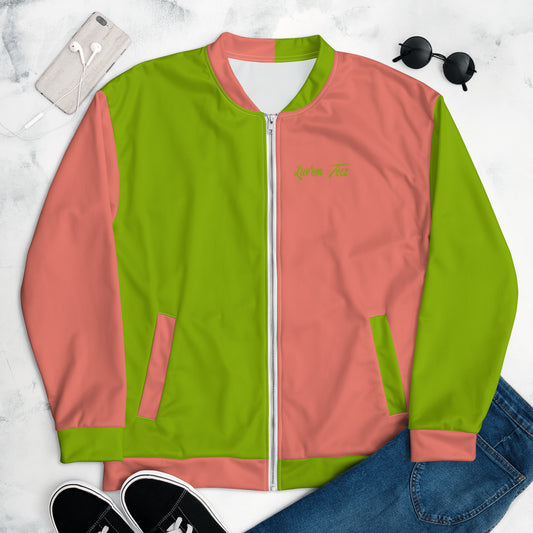 Luv'em Salmon Pink and Apple Green Unisex Bomber Jacket