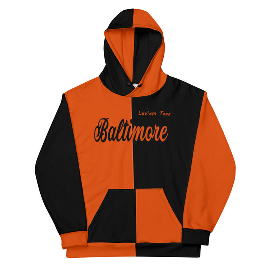 Luv'em Baltimore sudadera con capucha naranja y negra unisex