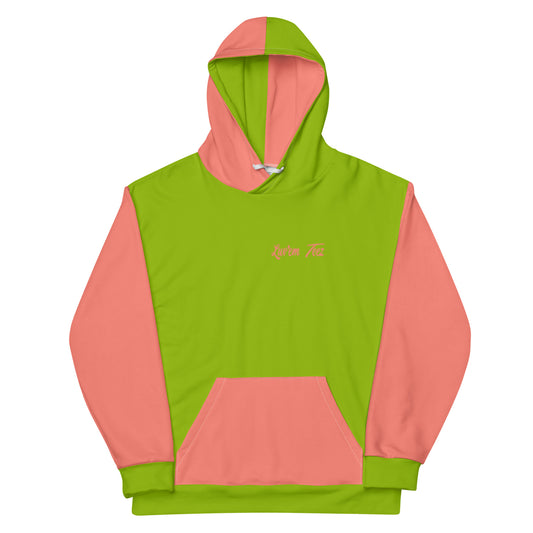 Luv'em Salmon Pink and Apple Green Unisex Hoodie
