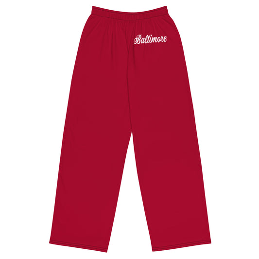 Pantalones anchos unisex de color rojo y blanco de Baltimore