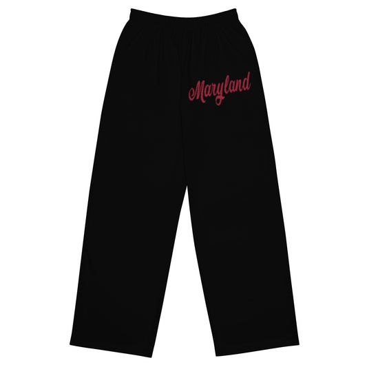 Maryland Black and Red Unisex Wide-Leg Pants