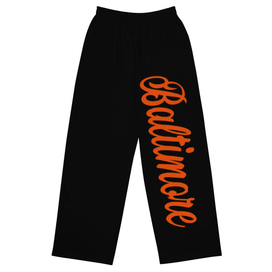 Baltimore Black and Orange Unisex Wide-Leg Pants