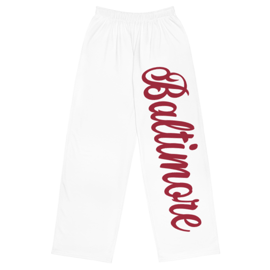 Baltimore White and Red Unisex Wide-Leg Pants