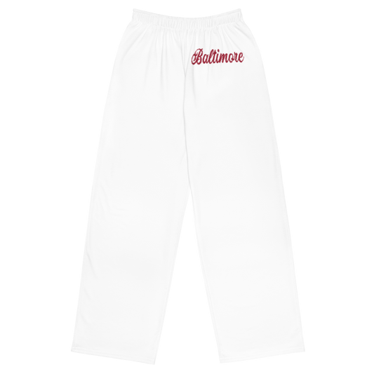 Baltimore White and Red Unisex Wide-Leg Pants