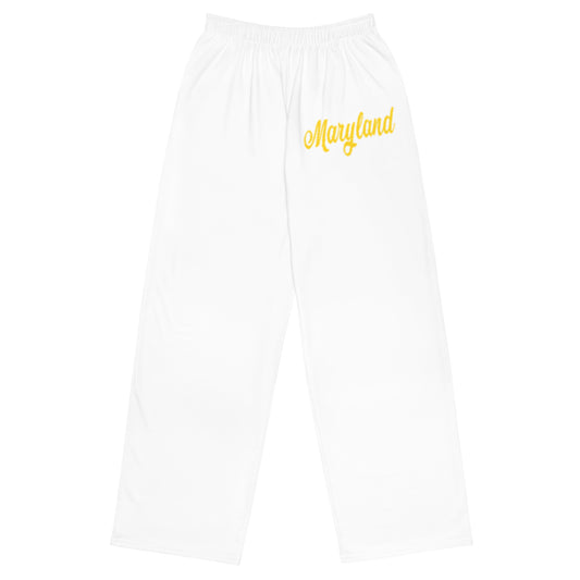 Maryland White and Yellow Unisex Wide-Leg Pants