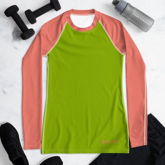Luv'em Salmon Pink and Apple Green Women's Rash Guard