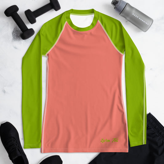 Luv'em Salmon Pink an Apple Green Women's Rash Guard